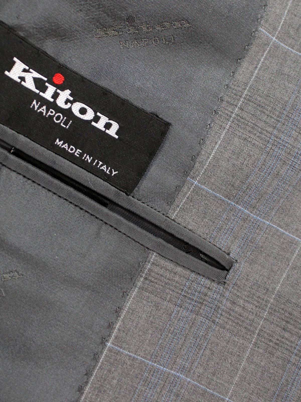 Kiton Men Suit Gray Windowpane 14 Micron 180's Wool EUR 48 - US 38