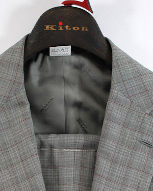 Kiton Suit Gray Bordeaux Windowpane 