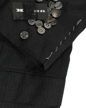 Kiton Men Suit Gray Stripes Wool Silk 