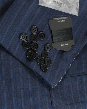 Kiton Suit Midnight Blue Stripes Vicuna Cashmere Silk EU 58 - US 46 R8