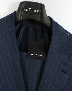 Kiton Suit Midnight Blue Stripes Vicuna Cashmere Silk EU 58 - US 46 R8