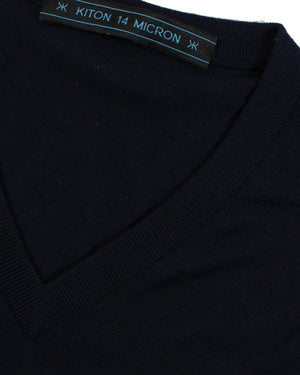 Kiton Wool Sweater Navy V-Neck