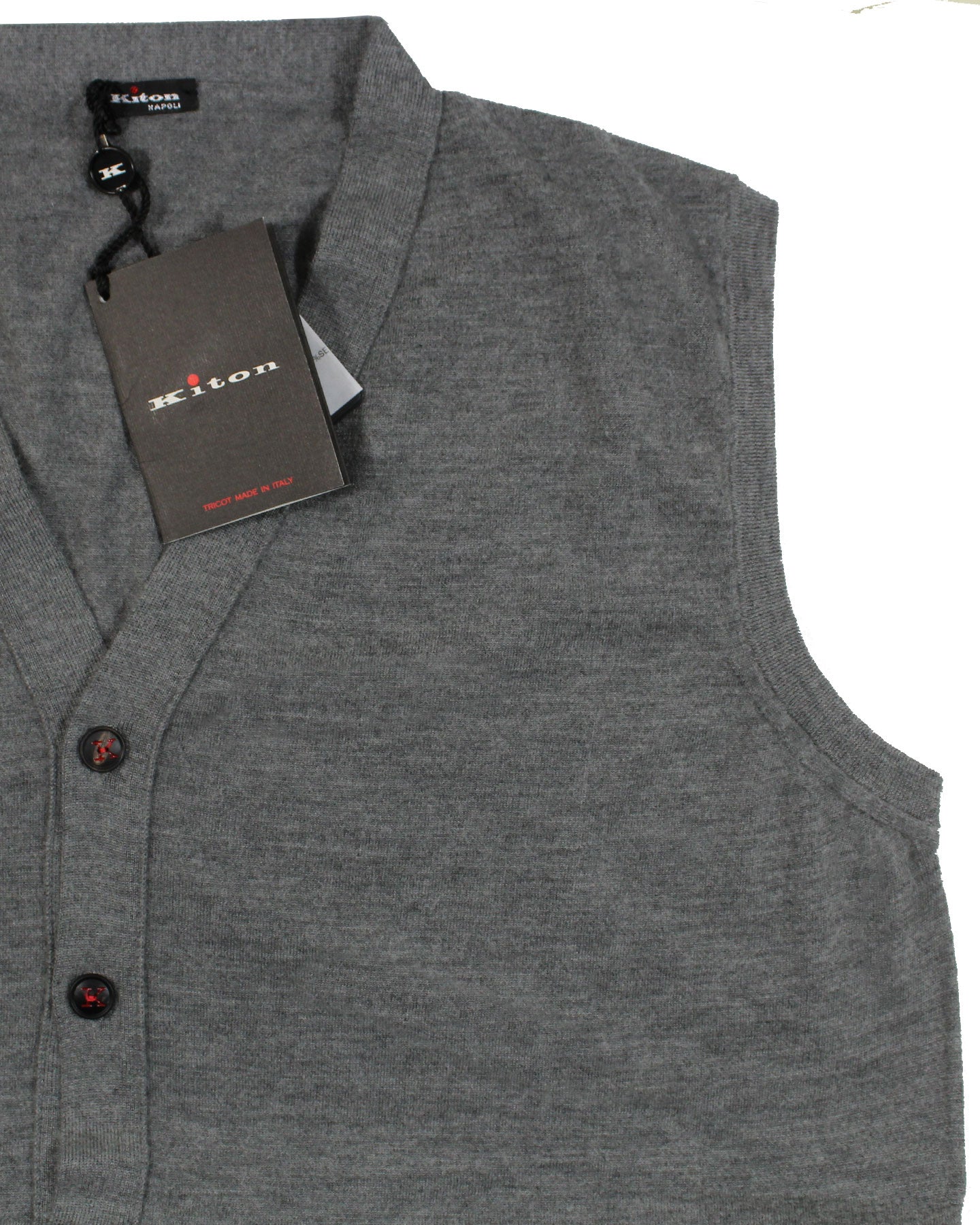 Kiton Sleeveless Cardigan Gray Cashmere Silk V-Neck Vest EU 54 / XL