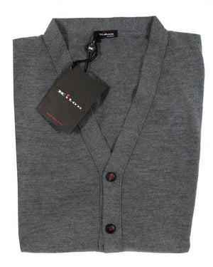 Kiton Sleeveless Cardigan Gray Cashmere Silk V-Neck Vest EU 54 / XL