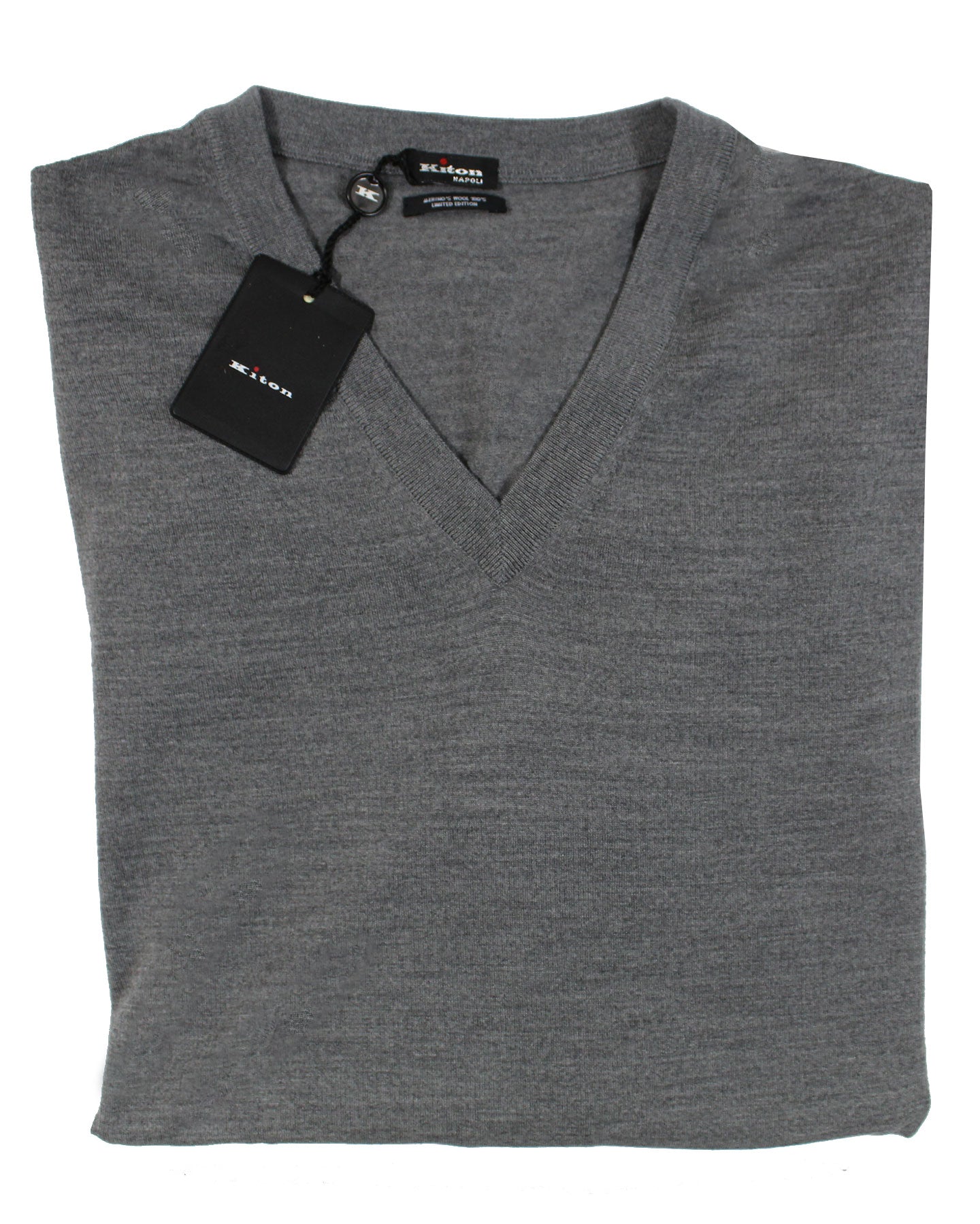 Kiton Wool Sweater Gray V-Neck
