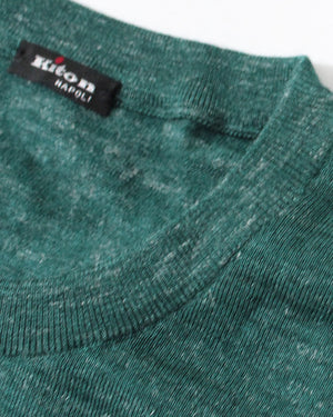 Kiton Short Sleeve Sweater Cashmere Linen Silk Green Crew Neck M / 50