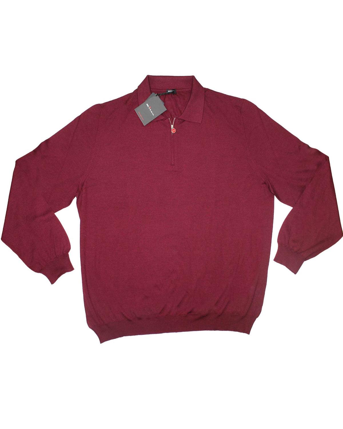 Kiton Sweater Bordeaux EU 68 / 8XL Cashmere Silk - Quarter Zip Pullover SALE