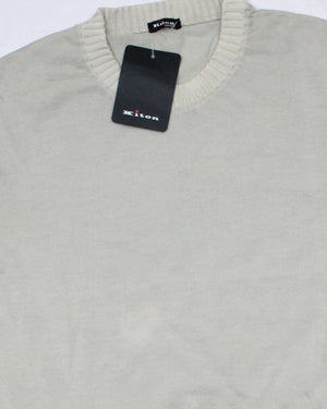 Kiton Sweater White Gray Cashmere Silk Crewneck - EUR 50/ M