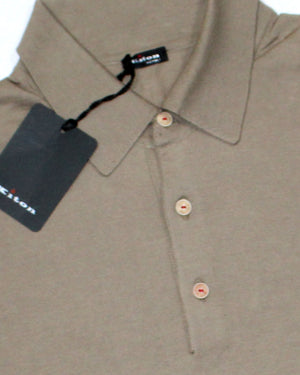 Kiton Polo Shirt Beige With White Logo Sleeve Detail EU 50/ M