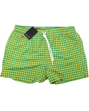 Kiton Swimwear Men Swim Shorts XL Green Geometric