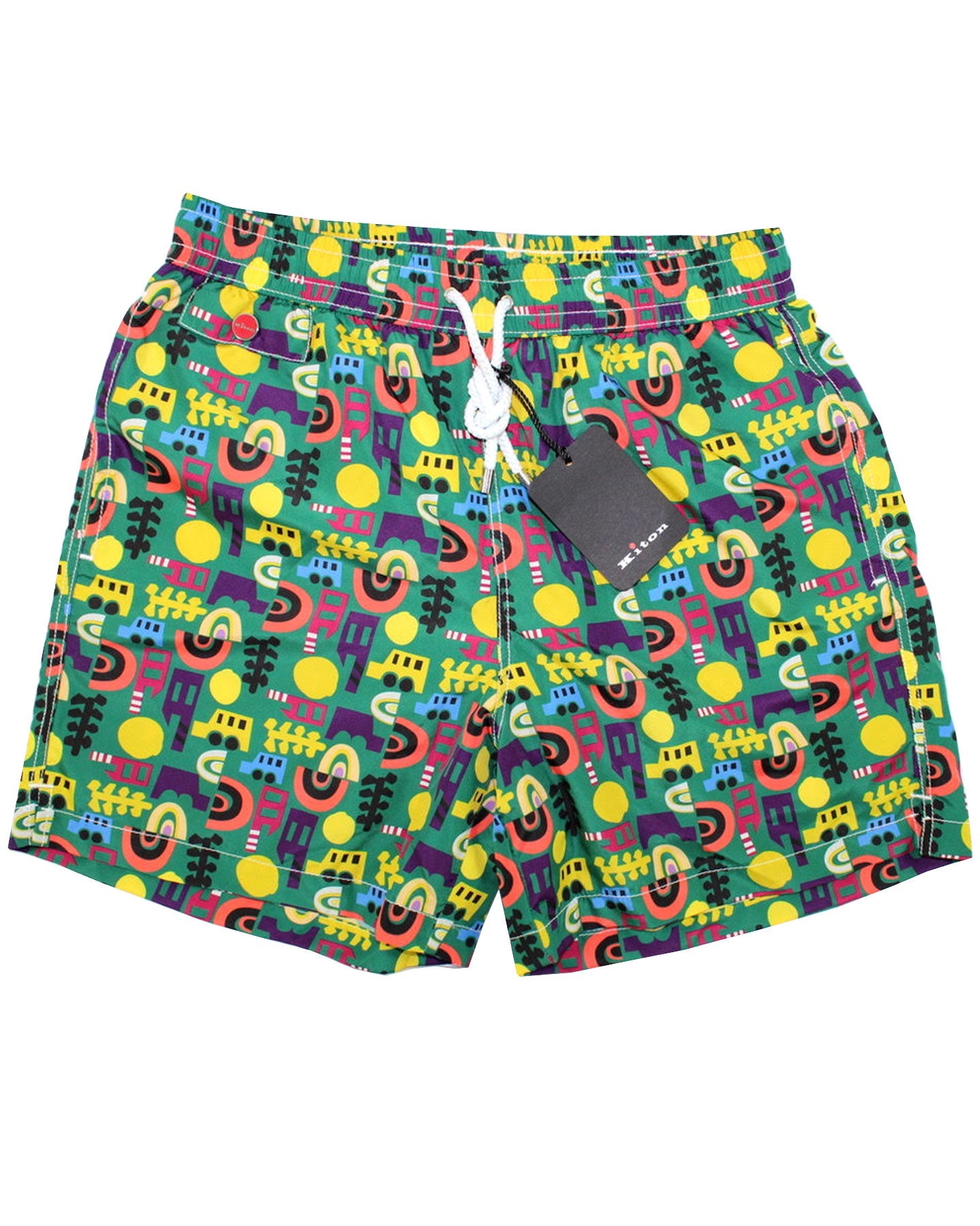 Kiton Swim Shorts S Green Novelty - Men Swimwear