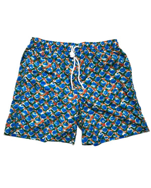 Kiton Swim Shorts L Royal Blue Brown Green Design - Men Swimwear SALE