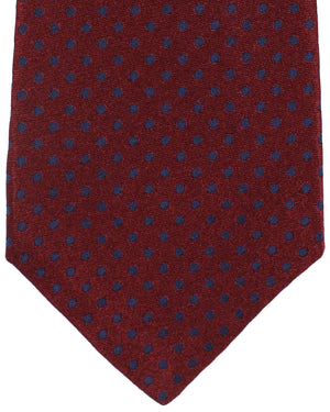 Kiton Tie Maroon Dark Blue Mini Dots Design - Sevenfold Necktie
