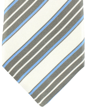 Kiton Tie Taupe Silver Periwinkle Stripes Design - Sevenfold Necktie