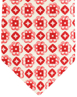 Kiton Tie White Red Pink Medallions Design - Sevenfold Necktie