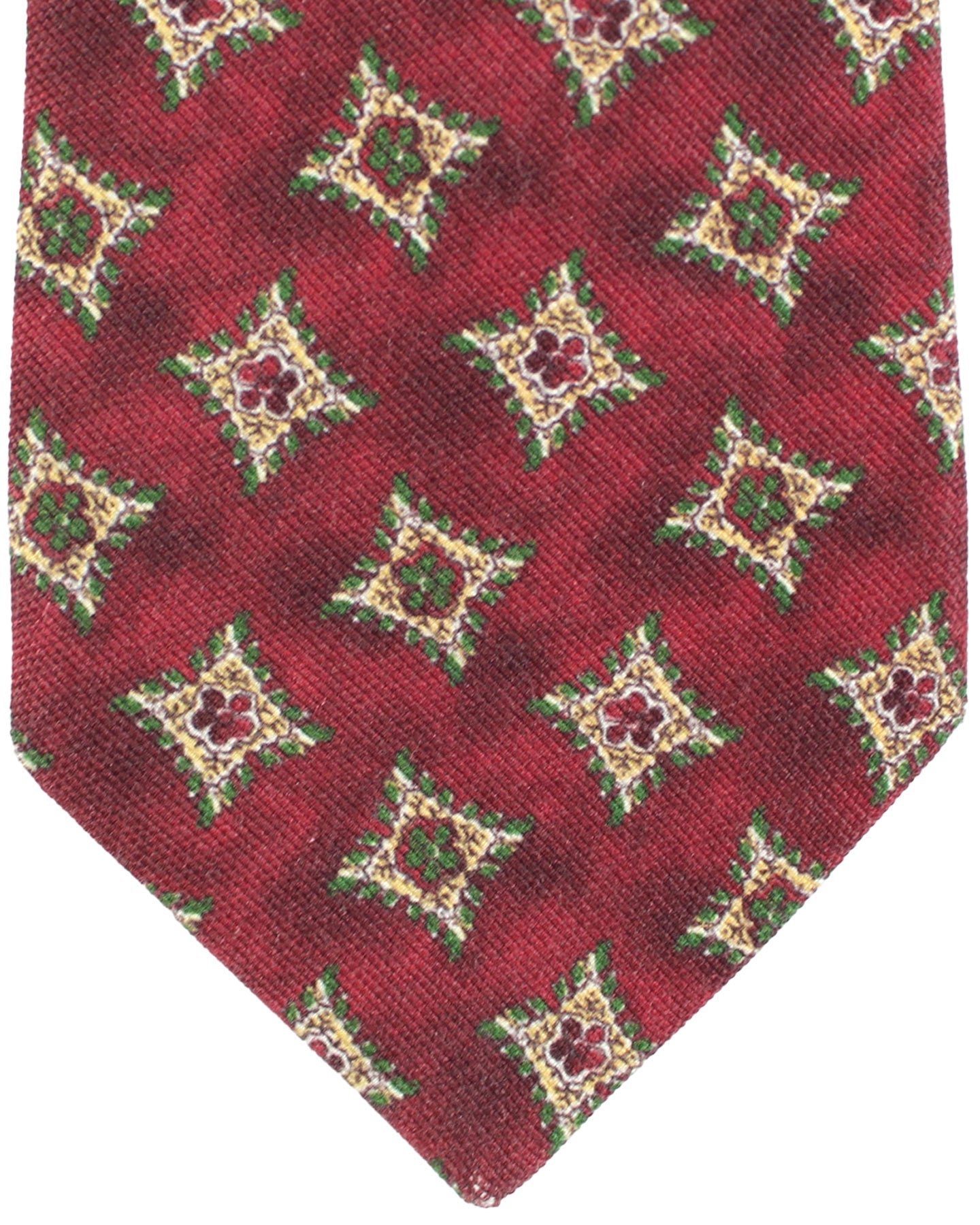 Kiton Tie Brown Green Geometric Design - Sevenfold Necktie
