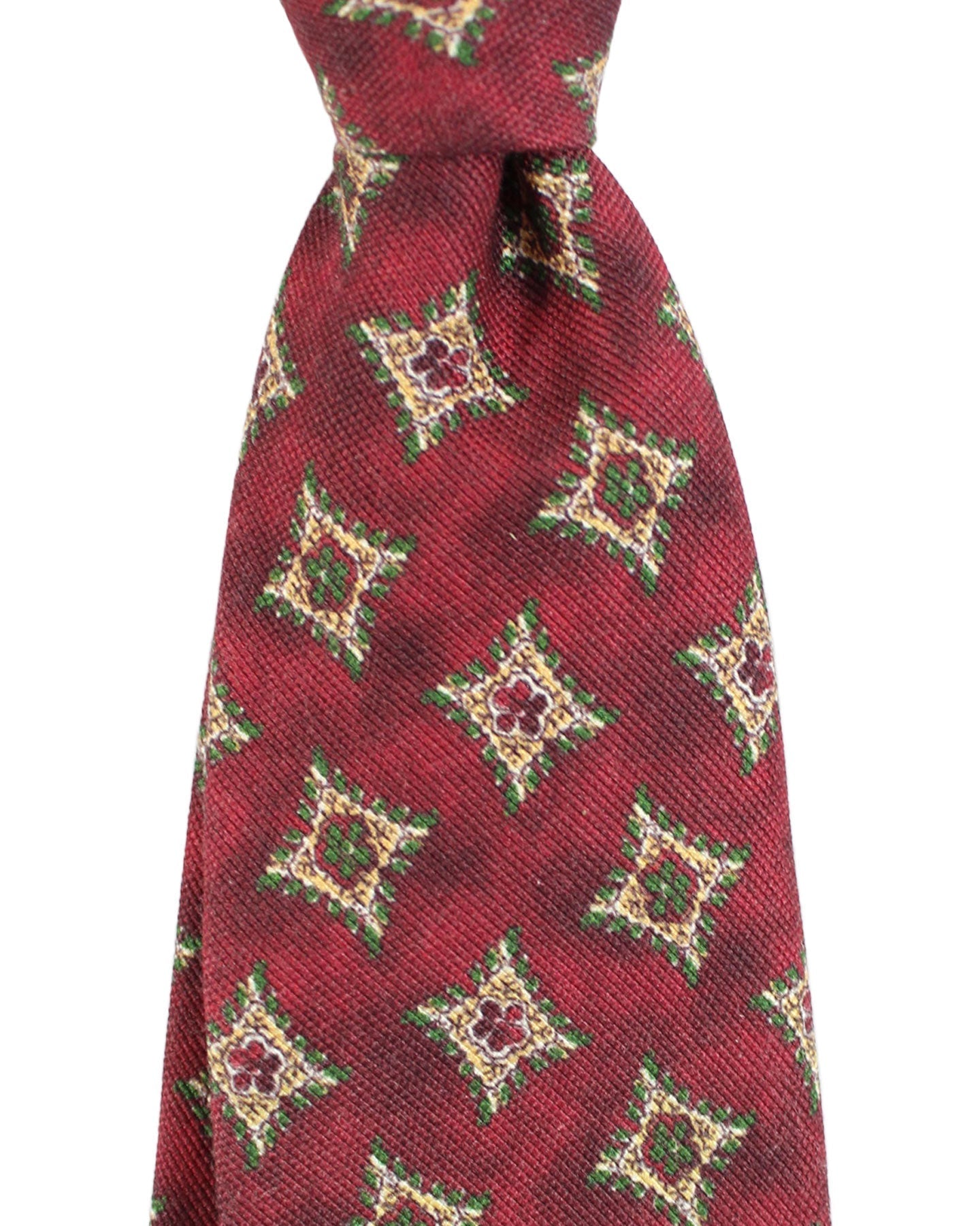 Kiton Tie Brown Green Geometric Design - Sevenfold Necktie