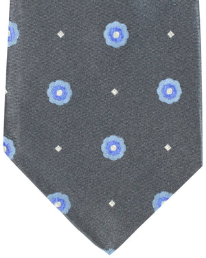 Kiton Tie Gray Blue Geometric Design - Sevenfold Necktie