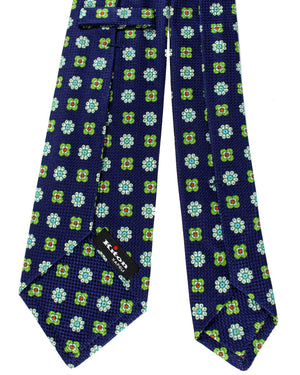 Kiton Tie Navy Lime Aqua Mini Flowers