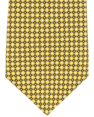 Kiton Sevenfold Tie Orange Geometric - Wool Silk