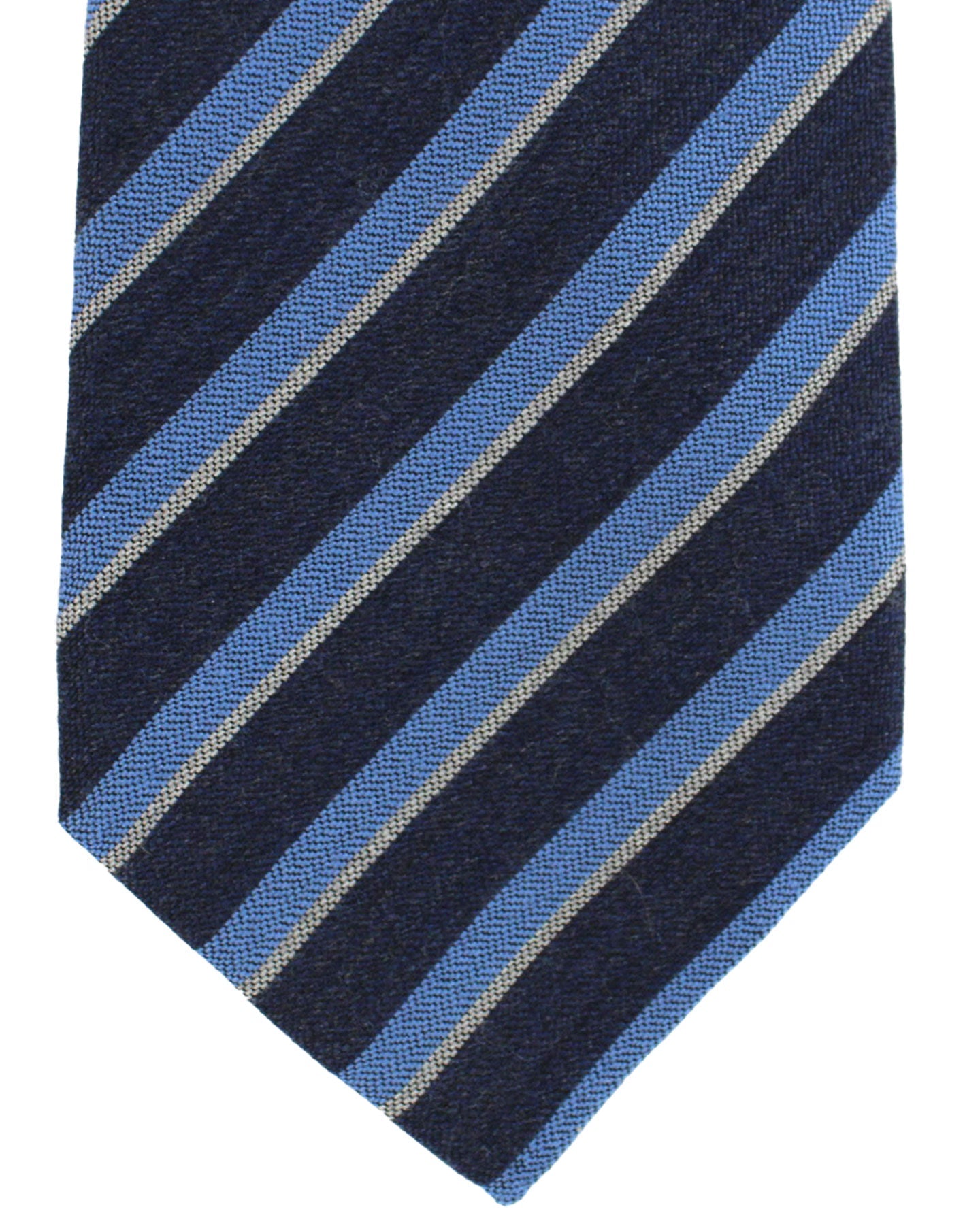 Kiton Sevenfold Tie Navy Blue Stripes - Wool