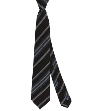 Kiton Tie Dark Blue Stripes - Wool Silk