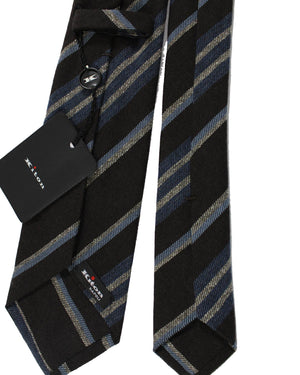 Kiton Sevenfold Tie Dark Blue Gray Stripes - Wool Silk