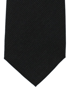 Kiton Tie Black Gray Grosgrain Design - Wool Sevenfold Necktie