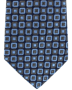 Kiton Silk Tie Metallic Blue Gray Geometric Design - Sevenfold Necktie
