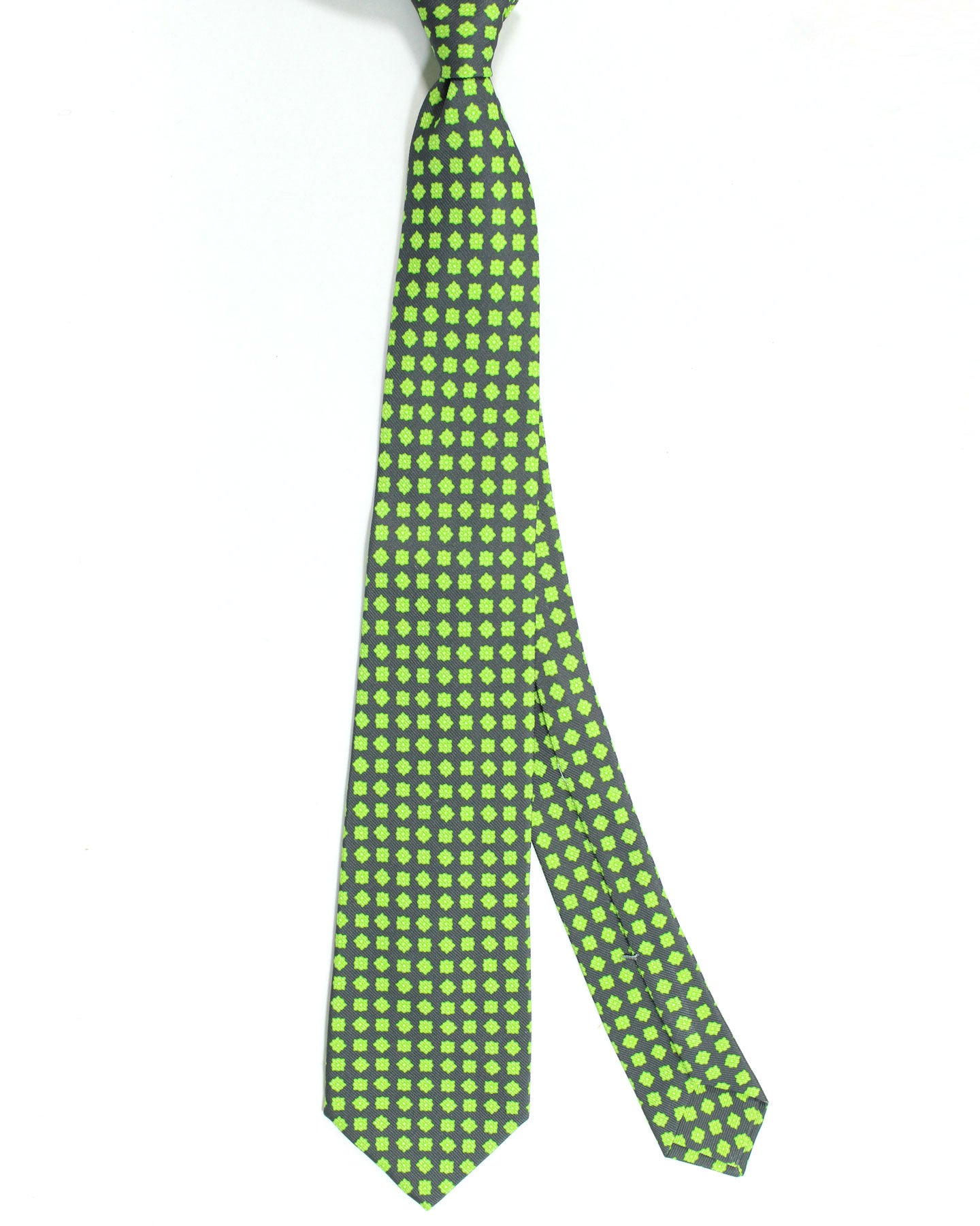 Kiton Silk Tie Lime Green Geometric Design - Sevenfold Necktie