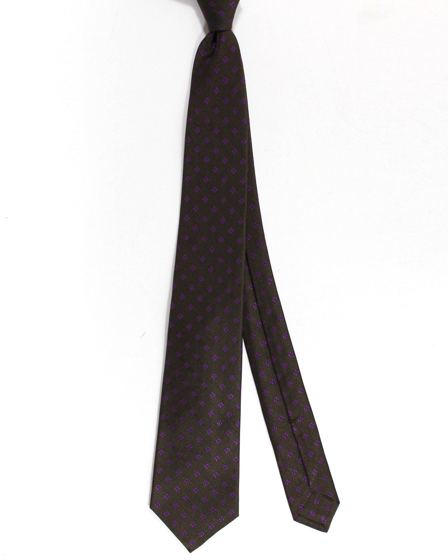 Kiton Silk Tie Dark Brown Purple Geometric Design - Sevenfold Necktie
