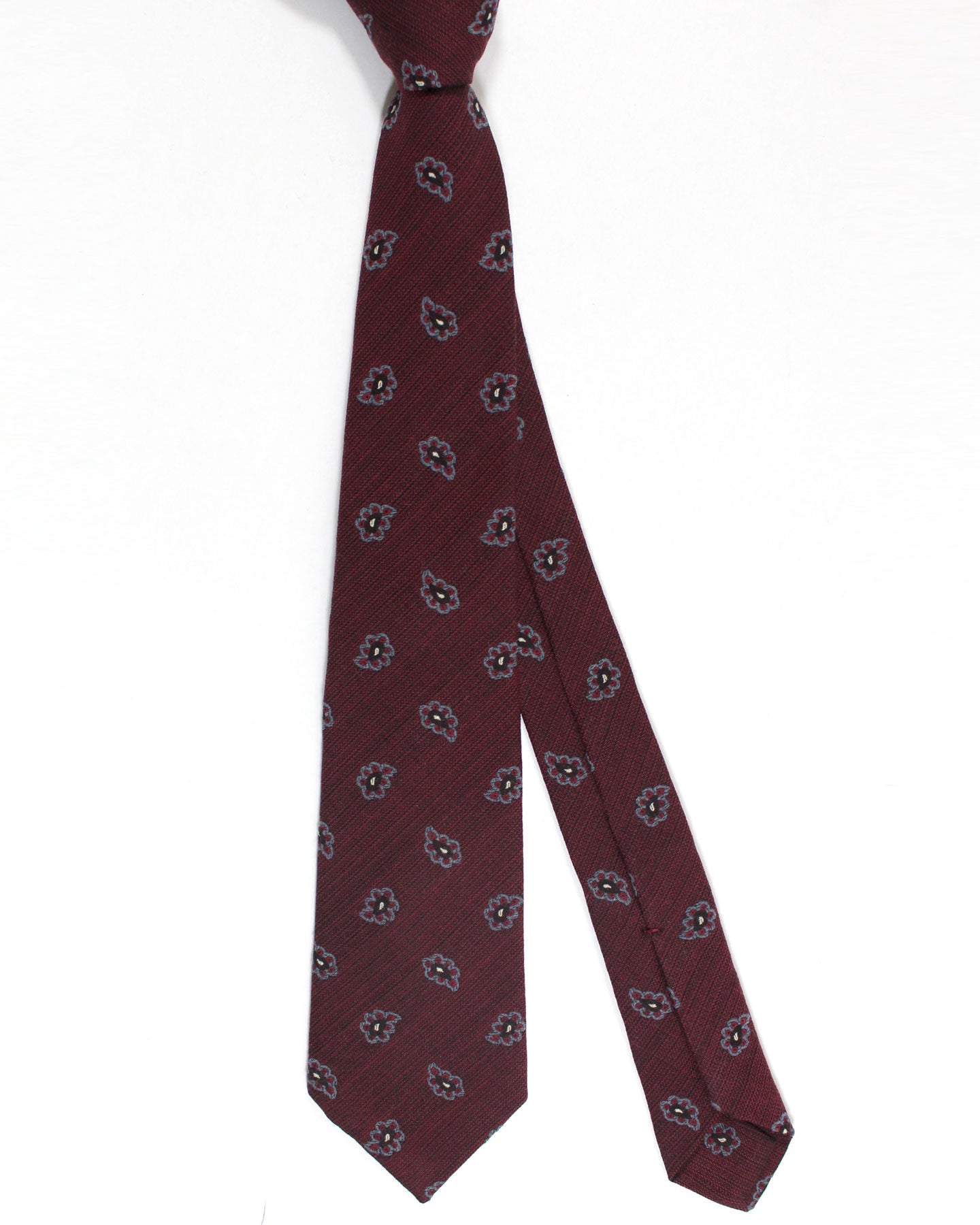 Kiton Wool Cotton Tie Burgundy Floral - Sevenfold Necktie
