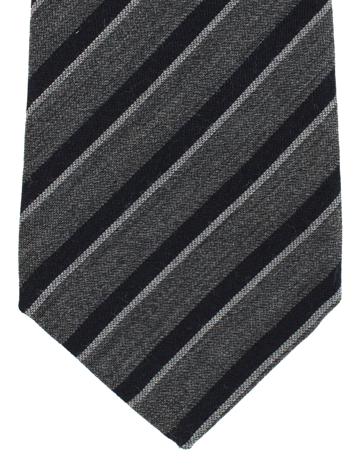 Kiton Wool Silk Tie Gray Stripes Design - Sevenfold Necktie