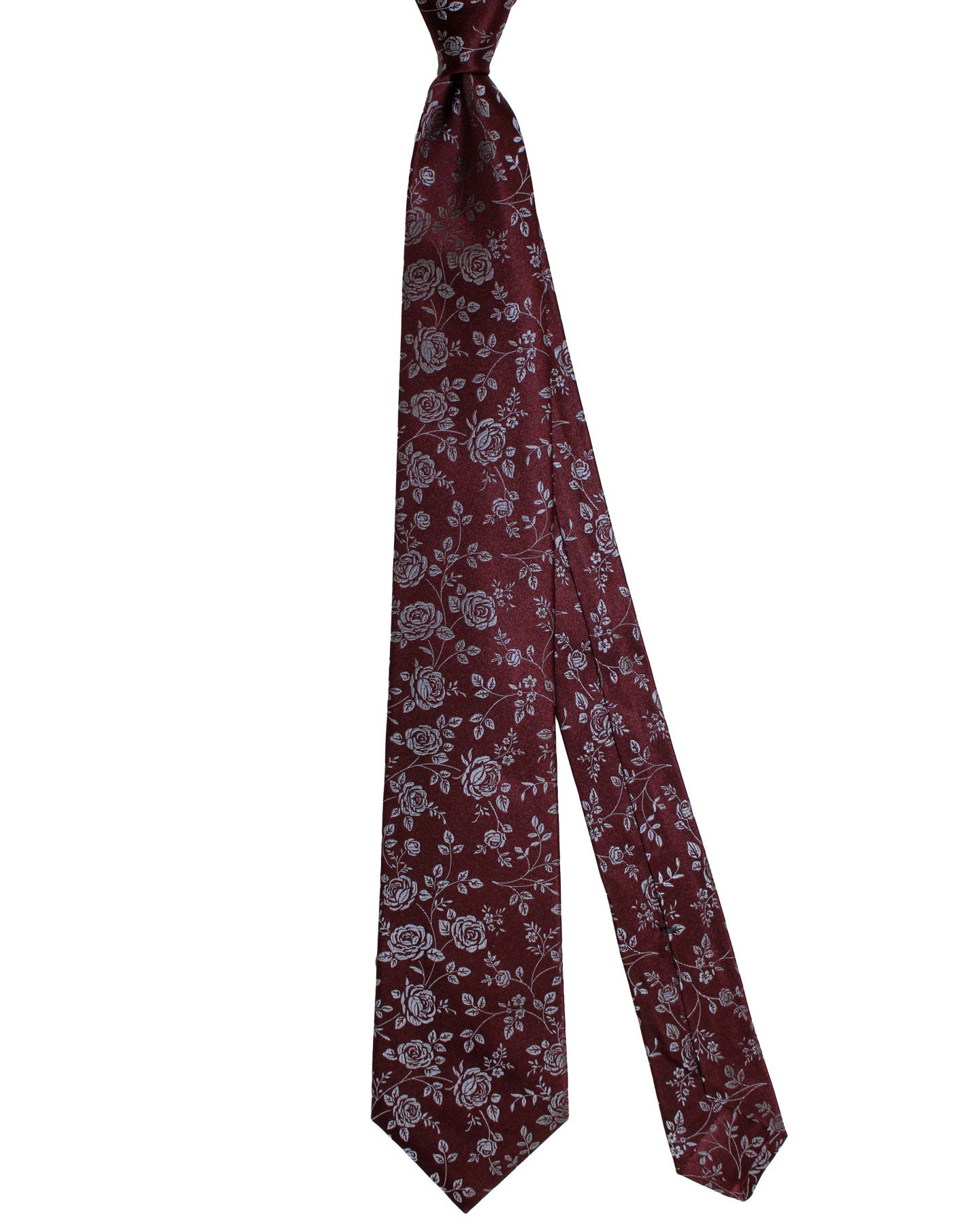 Kiton Silk Tie Maroon Gray Floral Design - Sevenfold Necktie