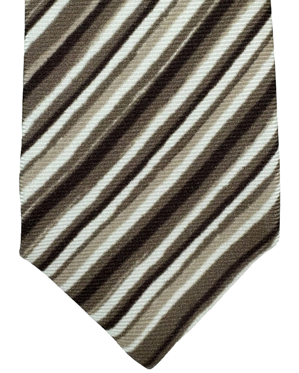 Cravate Kiton Napoli 100% Soie - 7 Plis, Texture Rayures Marron - Largeur 10 Cm - Fabriquée En Italie