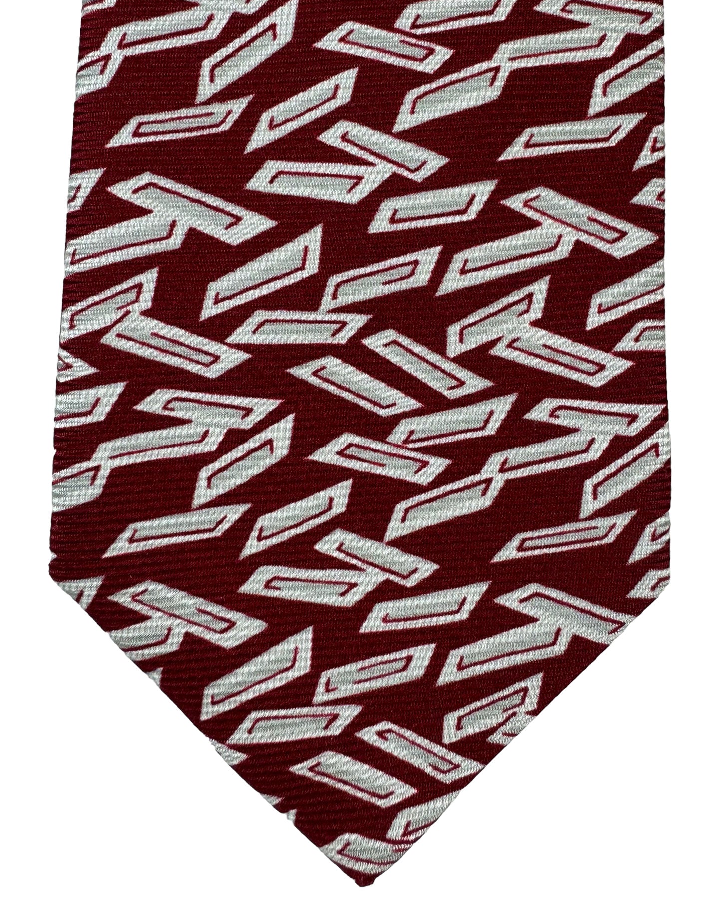 Kiton Silk Tie Maroon Gray Geometric Design - Sevenfold Necktie