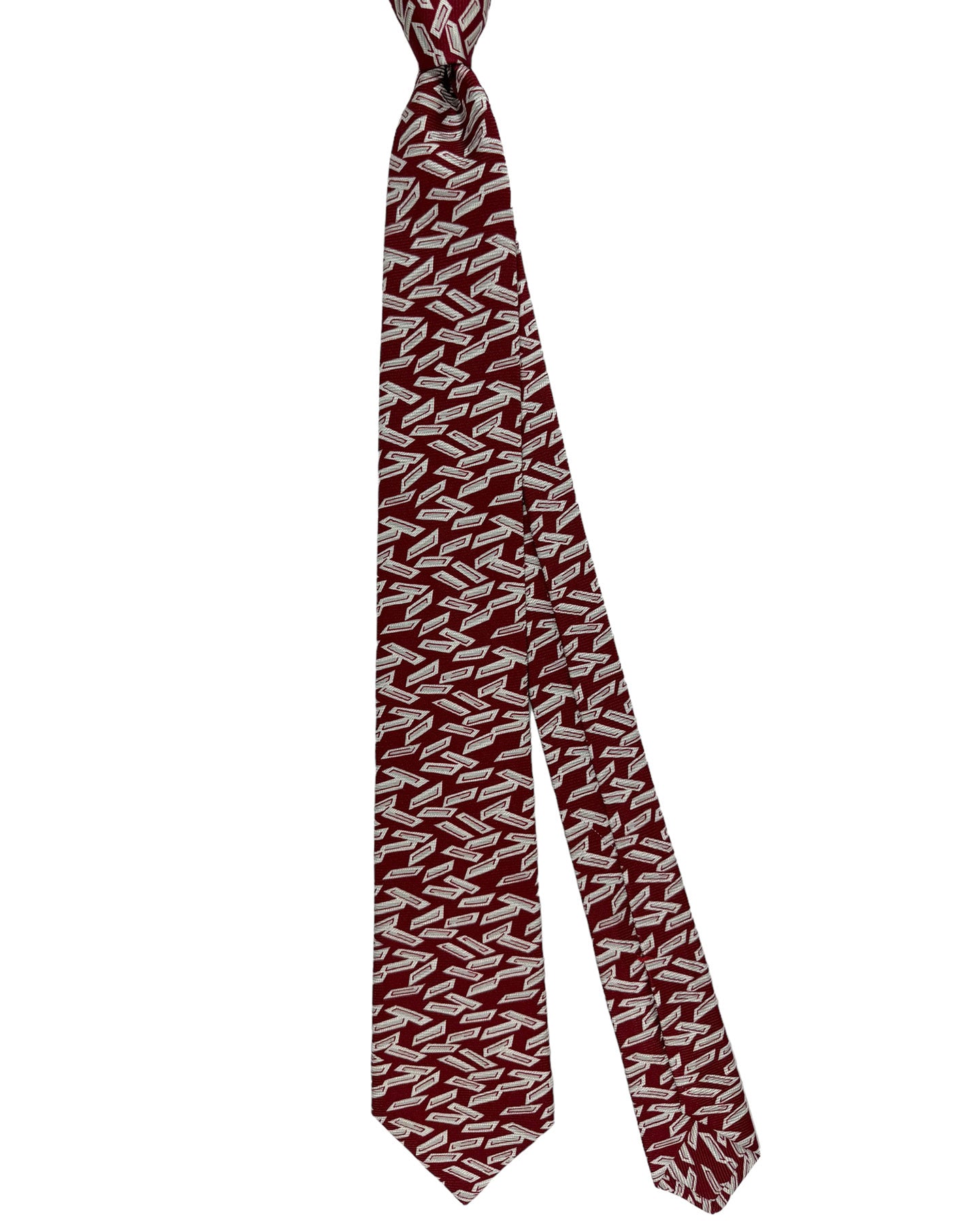 Kiton Silk Tie Maroon Gray Geometric Design - Sevenfold Necktie