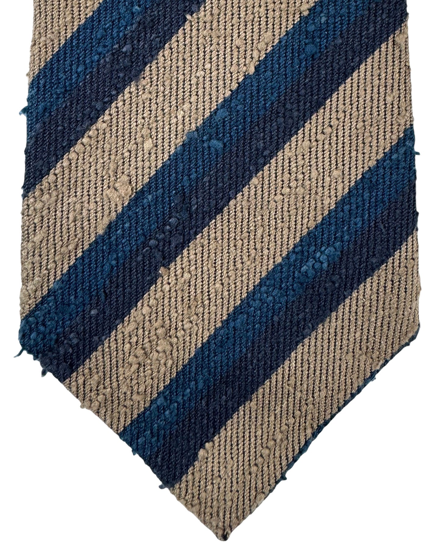 Kiton Silk Tie Coffee Brown Midnight Blue Stripes Design - Sevenfold Necktie