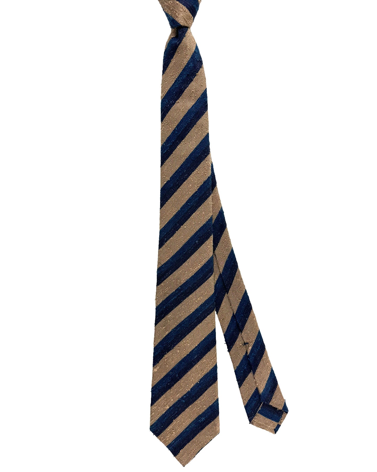 Kiton Silk Tie Coffee Brown Midnight Blue Stripes Design - Sevenfold Necktie