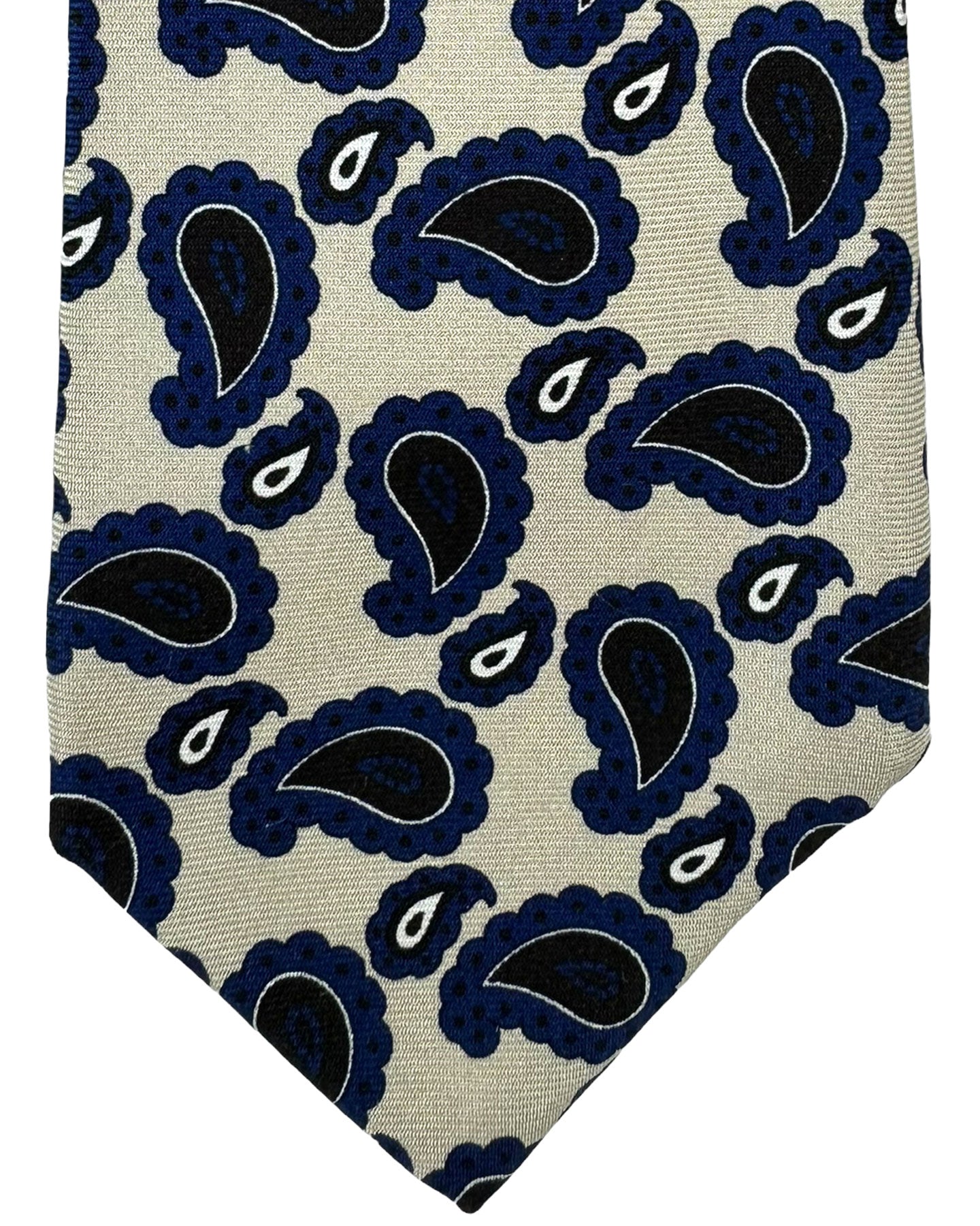 Kiton Silk Tie Gray Navy Brown Paisley Design - Sevenfold Necktie