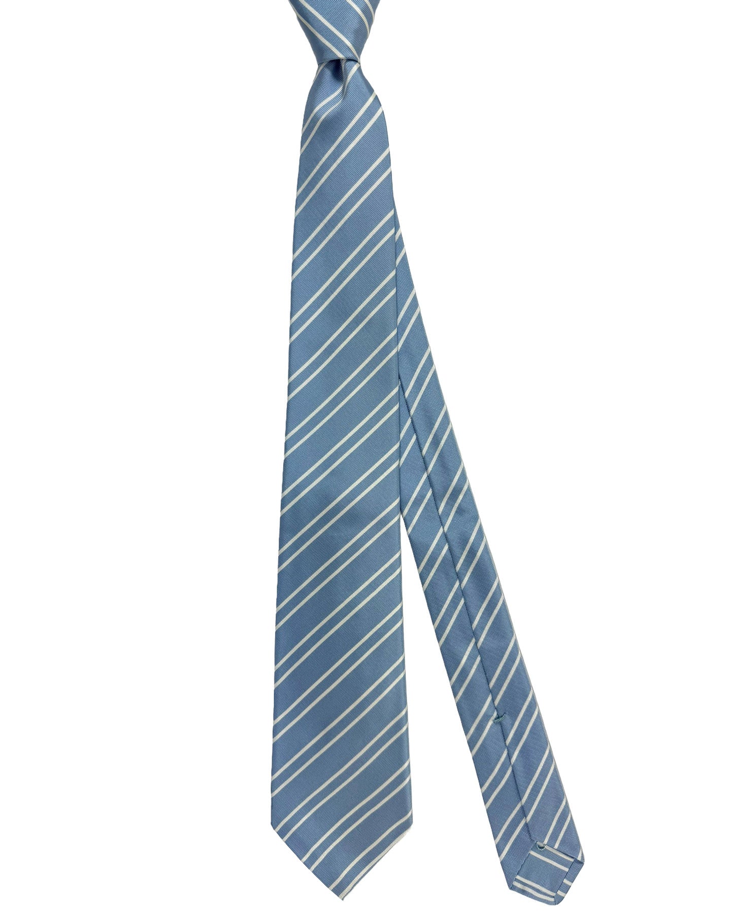 Kiton Silk Tie Sky Blue Stripes Design - Sevenfold Necktie