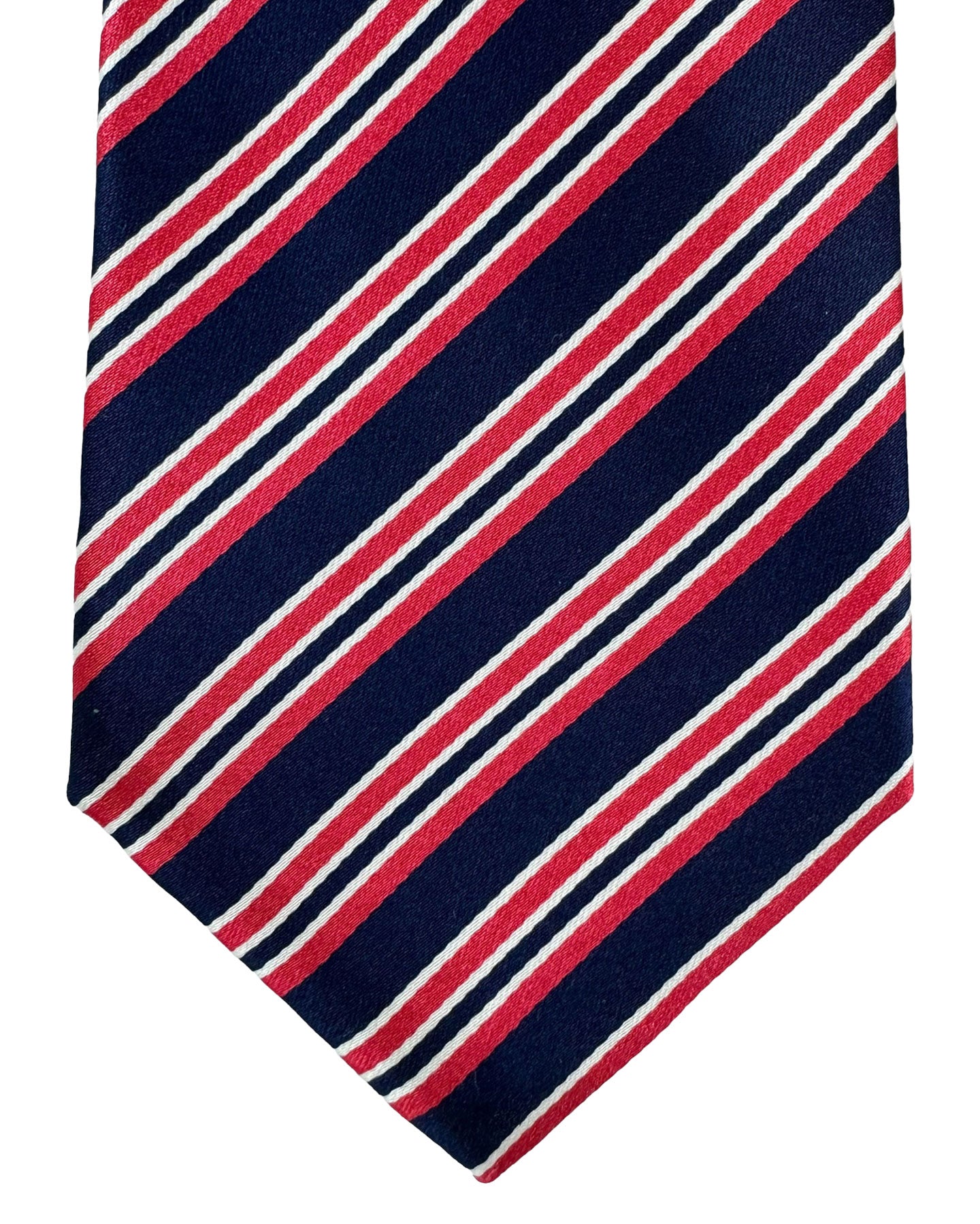 Kiton Tie Red Dark Blue Stripes - Sevenfold Necktie