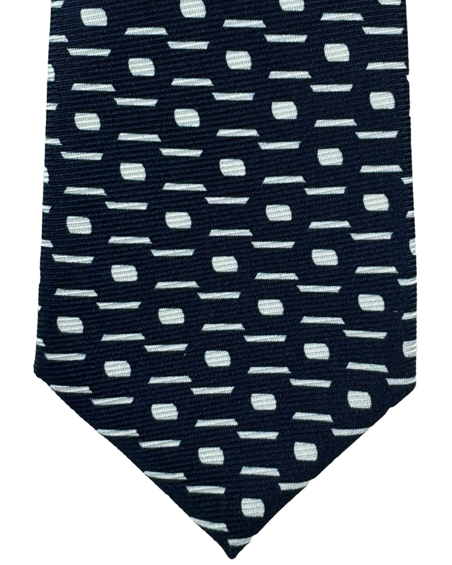 Kiton Tie Dark Blue White Geometric - Sevenfold Necktie