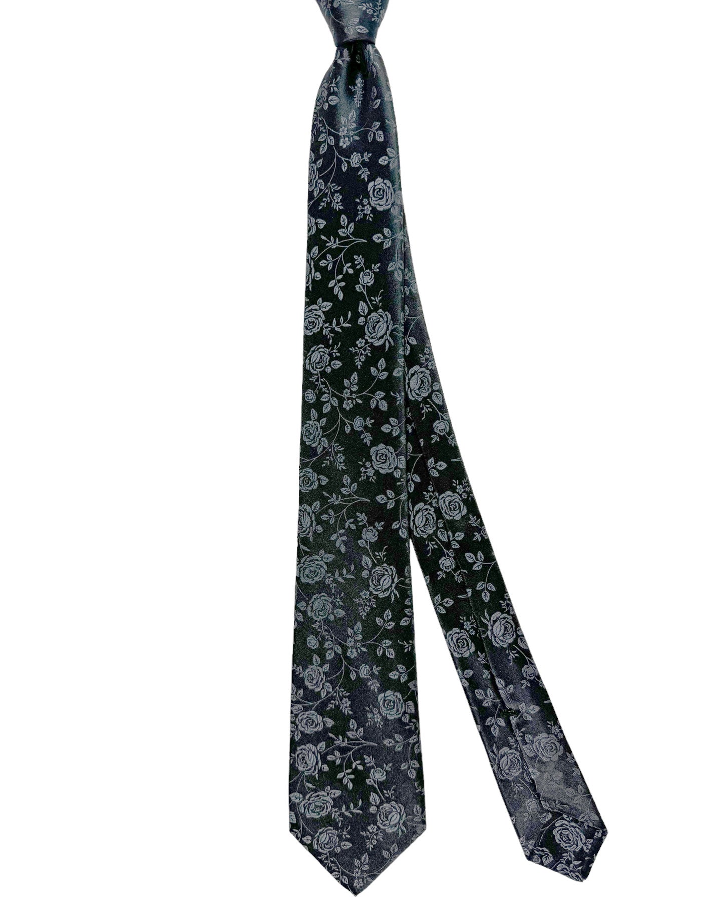 Kiton Silk Tie Black Gray Floral Design - Sevenfold Necktie
