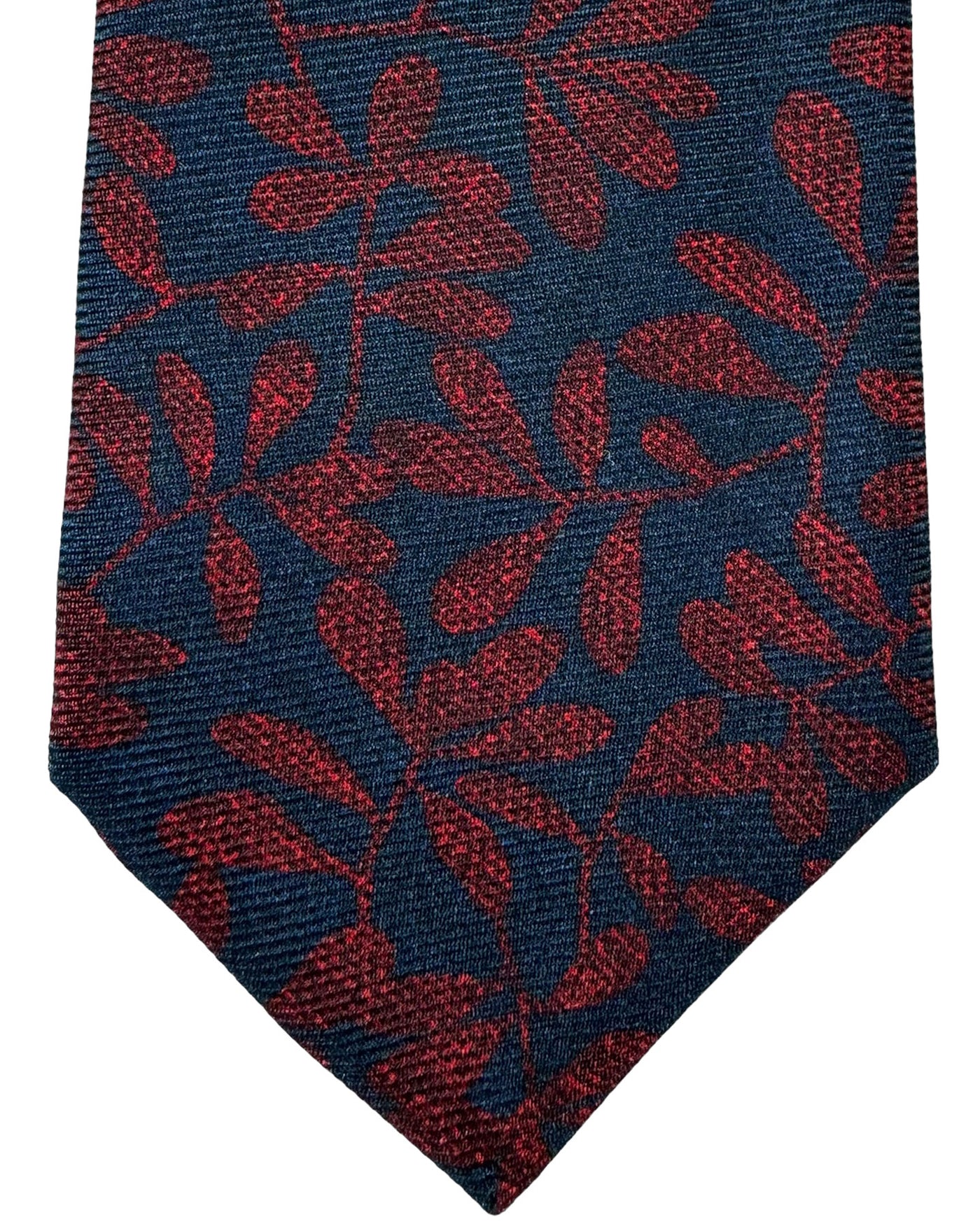 Cravate Kiton Napoli - Soie 100%, Motif Floral Sur Fond Bleu, Plis Sept Fois, Occasion