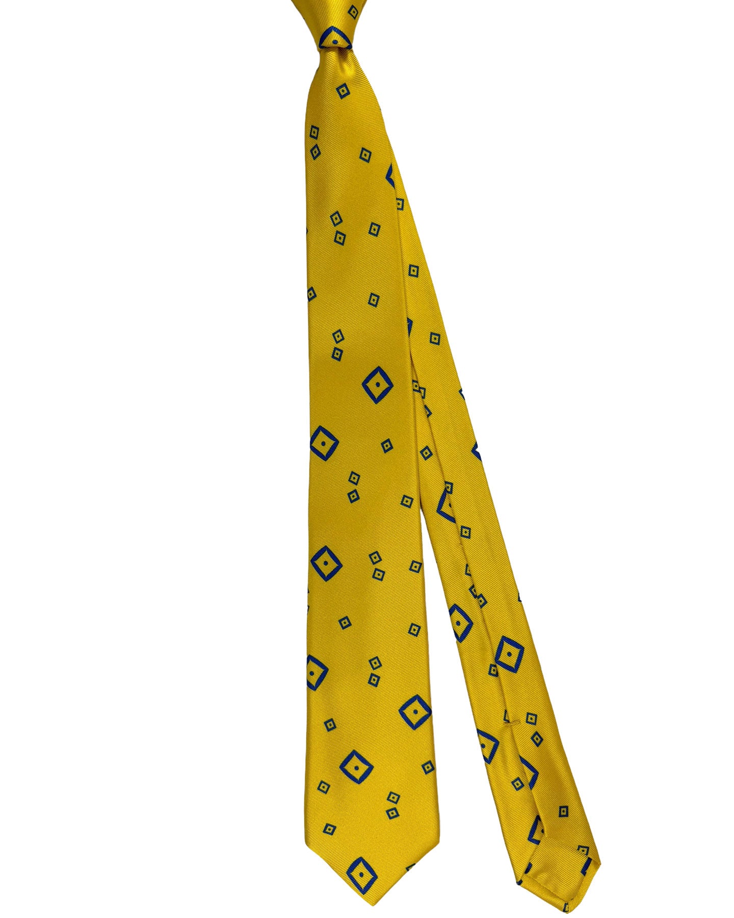 Kiton Tie Yellow Royal Blue Geometric - Sevenfold Necktie