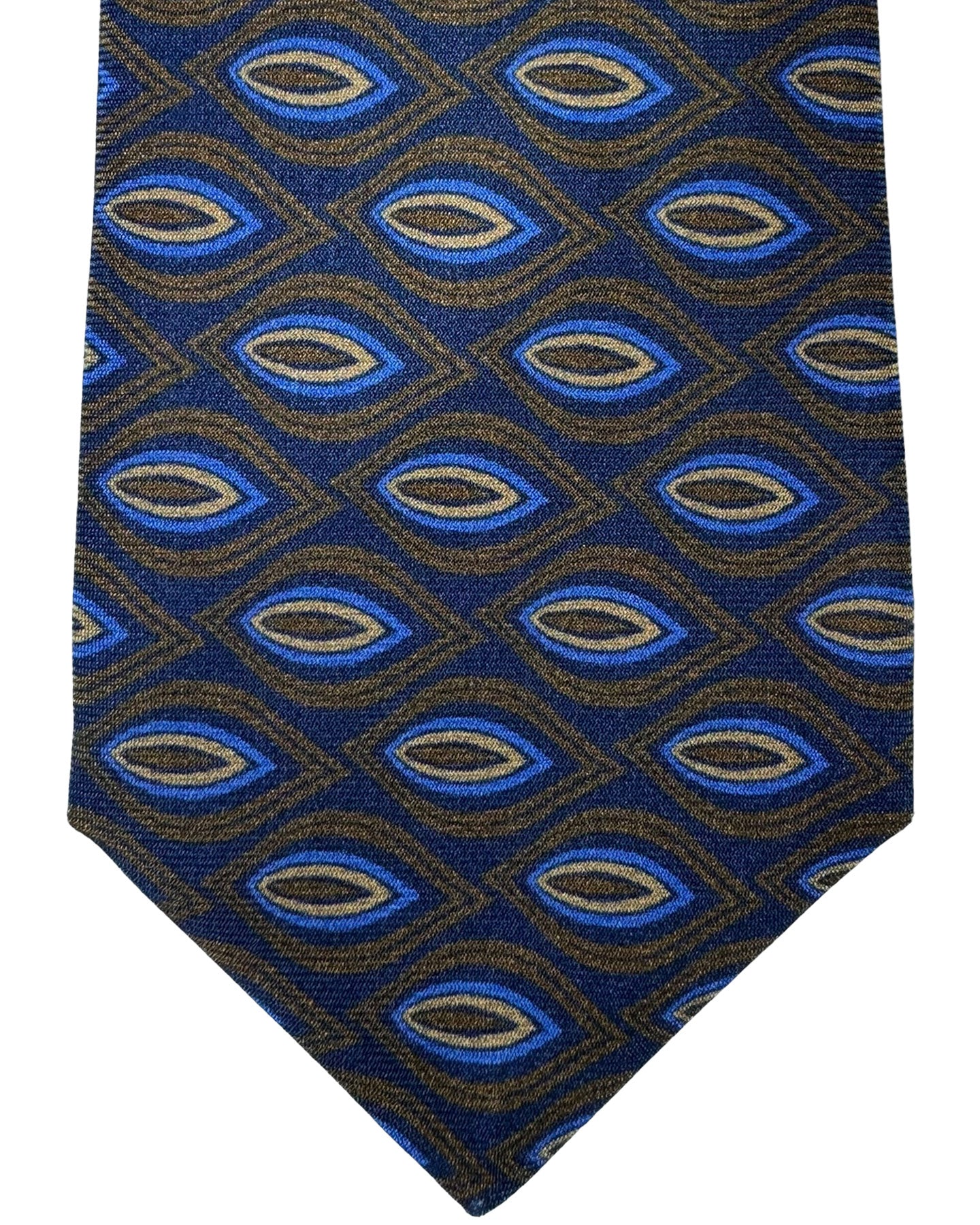 Kiton Tie Yellow Brown Navy Geometric - Sevenfold Necktie