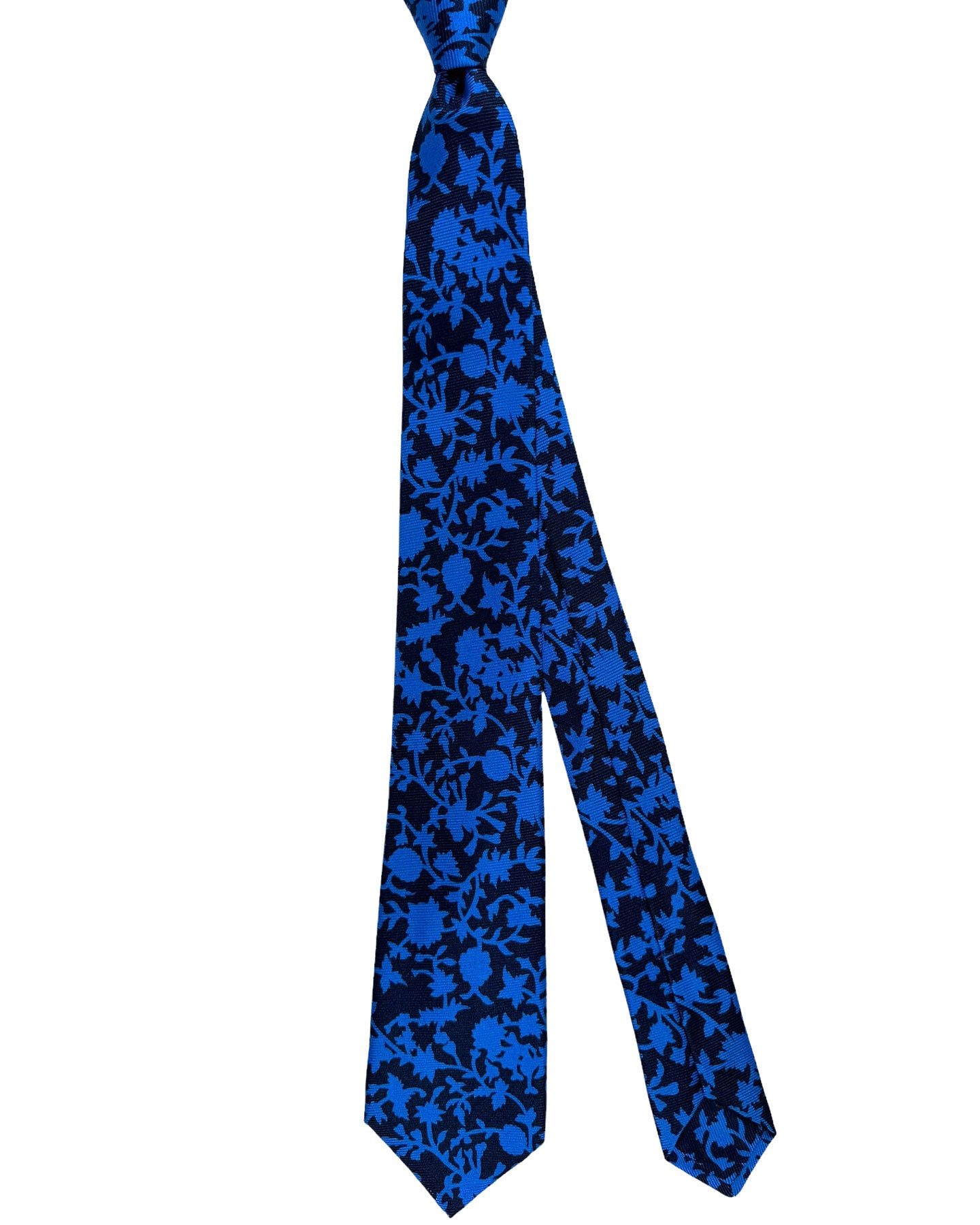 Kiton Tie Dark Blue Royal Blue Floral - Sevenfold Necktie