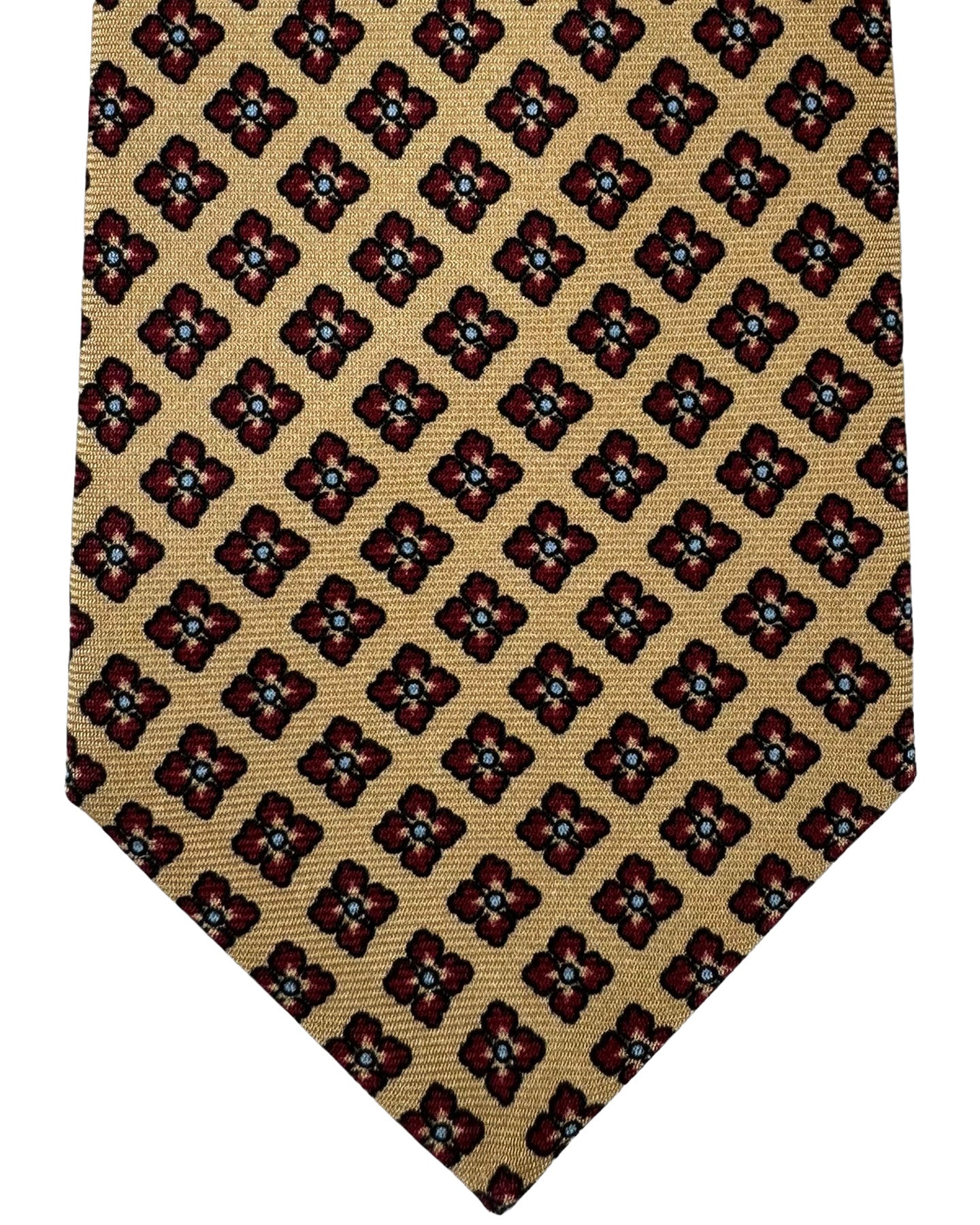 Kiton Tie Dark Taupe Maroon Geometric Flowers- Sevenfold Necktie FINAL SALE