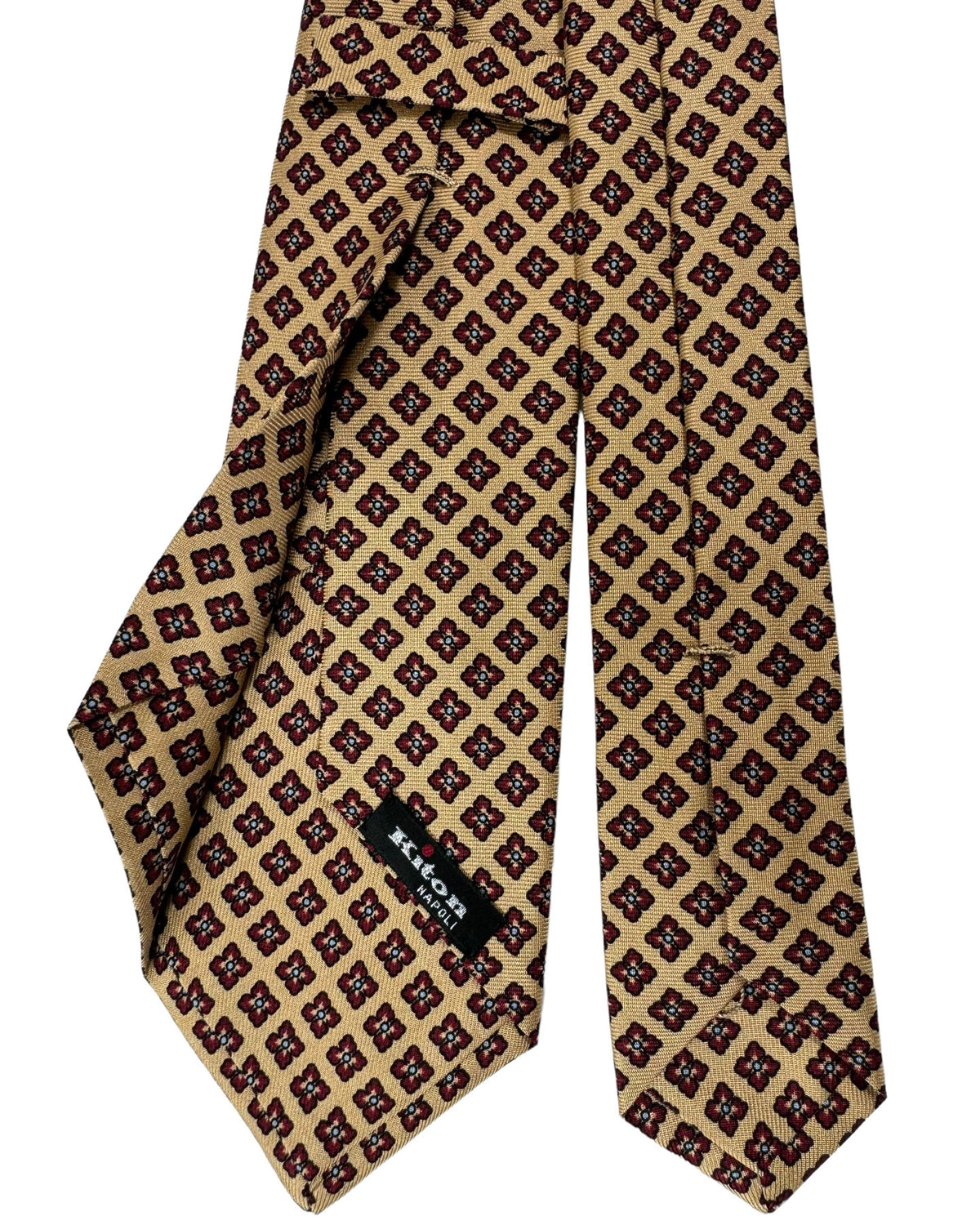 Kiton Tie Dark Taupe Maroon Geometric Flowers- Sevenfold Necktie FINAL SALE